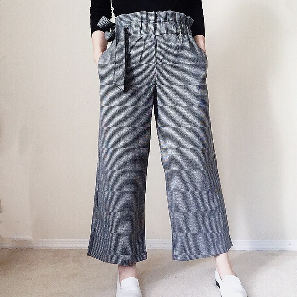 NWT Black/grey houndstooth paper-bag pants - Picture 2 of 8